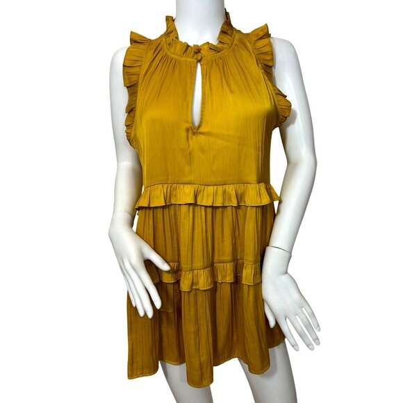 Anthropologie Top M Honey Yellow Tiered Sleeveless Ruffles Boho Keyhole A-Line - Picture 1 of 15